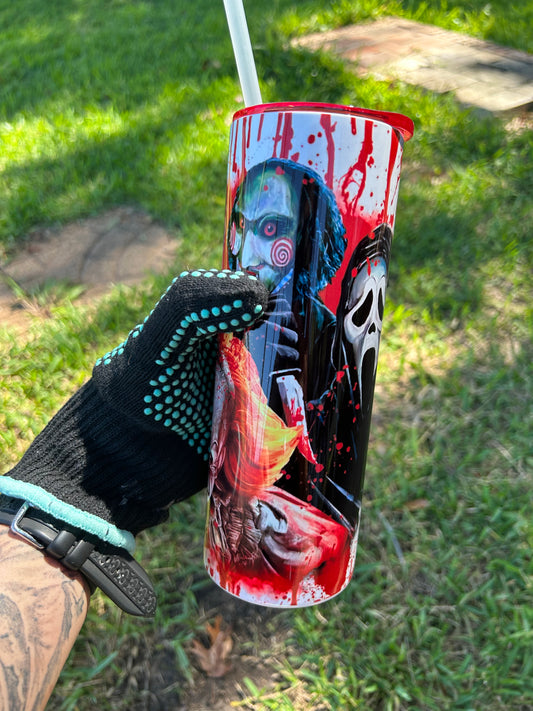 Horror Tumbler with red lid